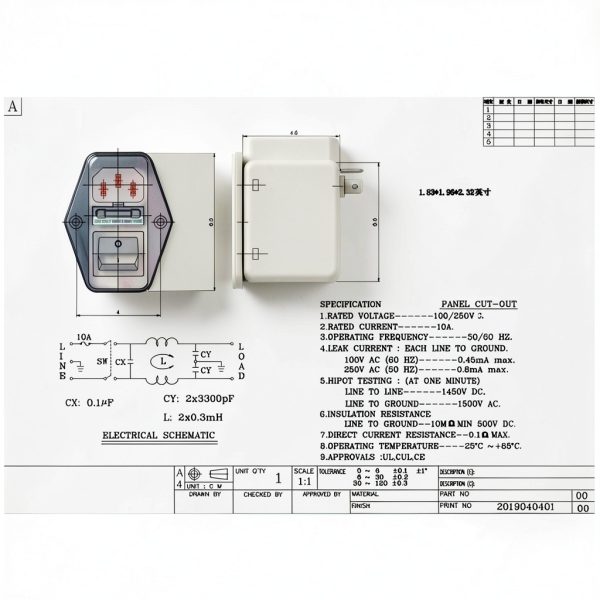 Noise Suppressor Power EMI Filter JIN RONG CW2B-10A-T 115/250V 10A-4